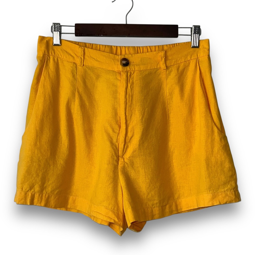 Show Me Your Mumu Shorts L Yellow Linen Blend High Waist Stewart Coastal Beach